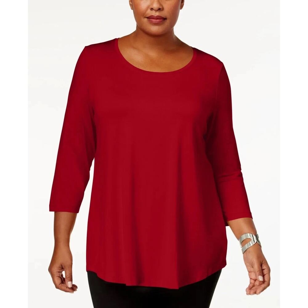 JM Collection Womens 3/4 Sleeve Top Glamorous Red Soft Knit NEW XL